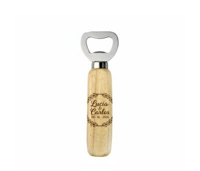 abrebotellas de madera personalizable como detalle de boda